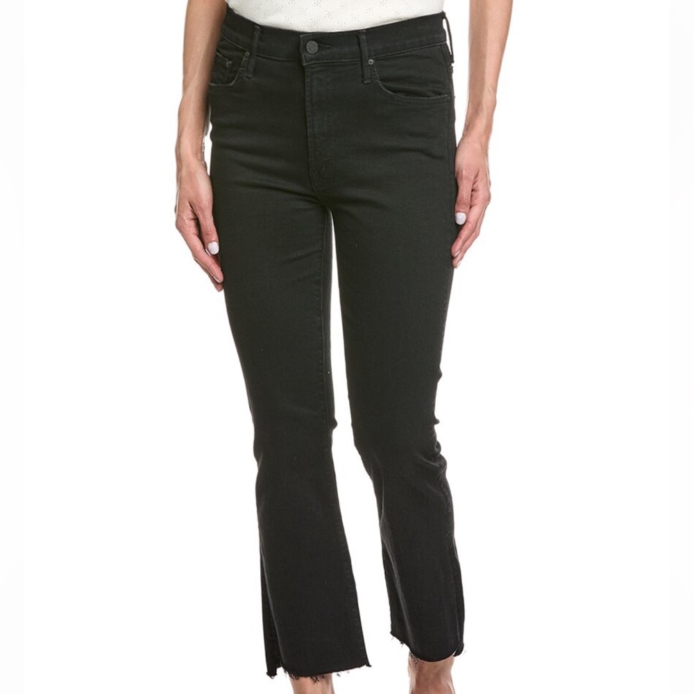 MOTHER insider crop step fray black denim